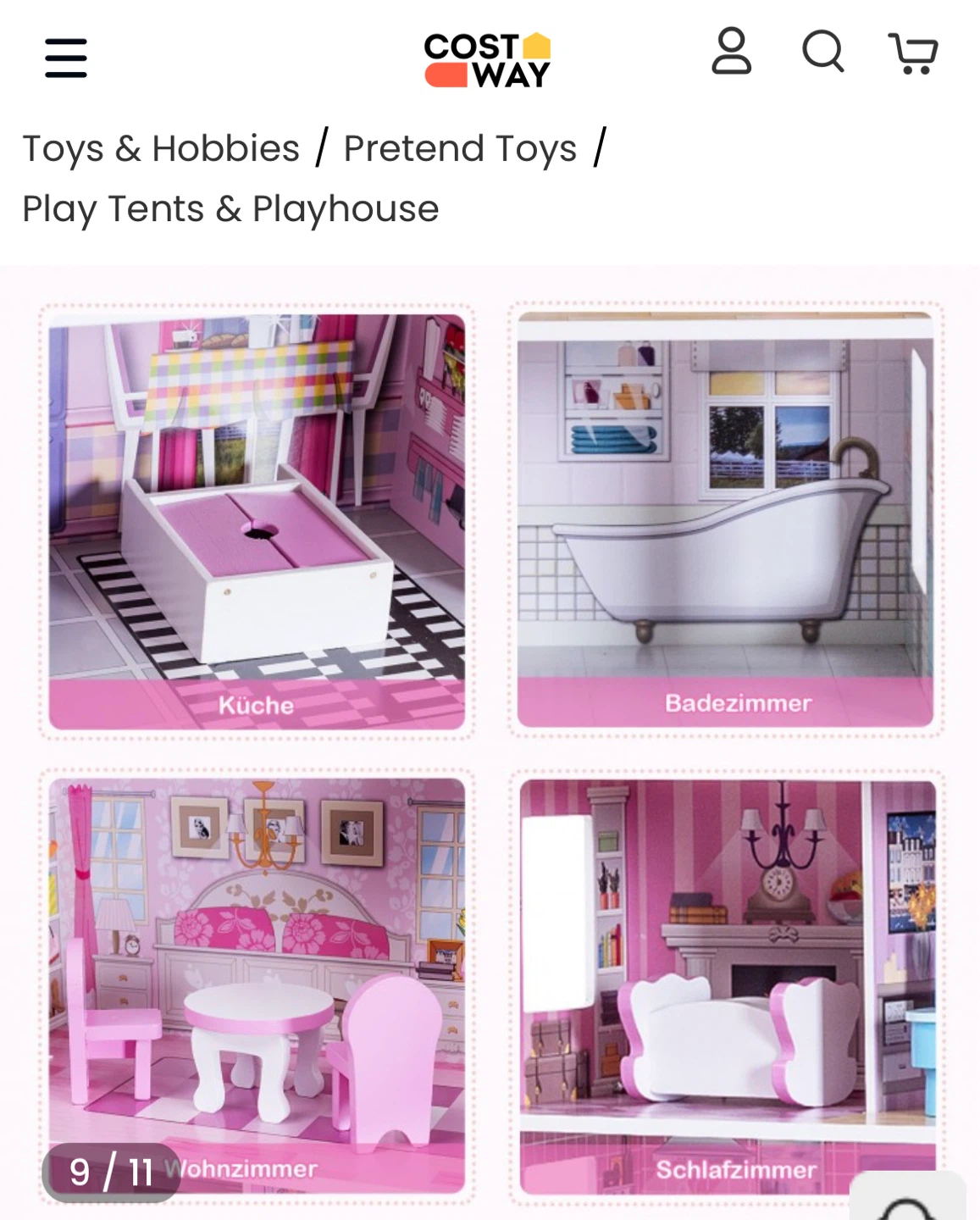 Costway Pink Wooden Dollhouse with 11 Pieces of Furniture - photo 5
