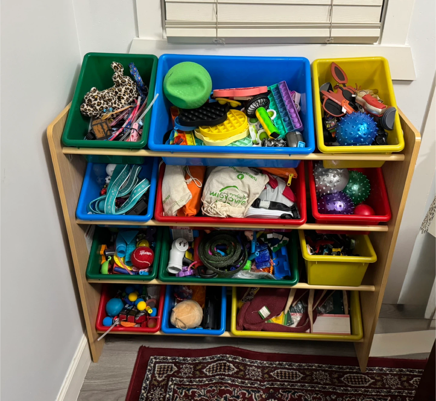 Wooden Toy Organizer with Bins