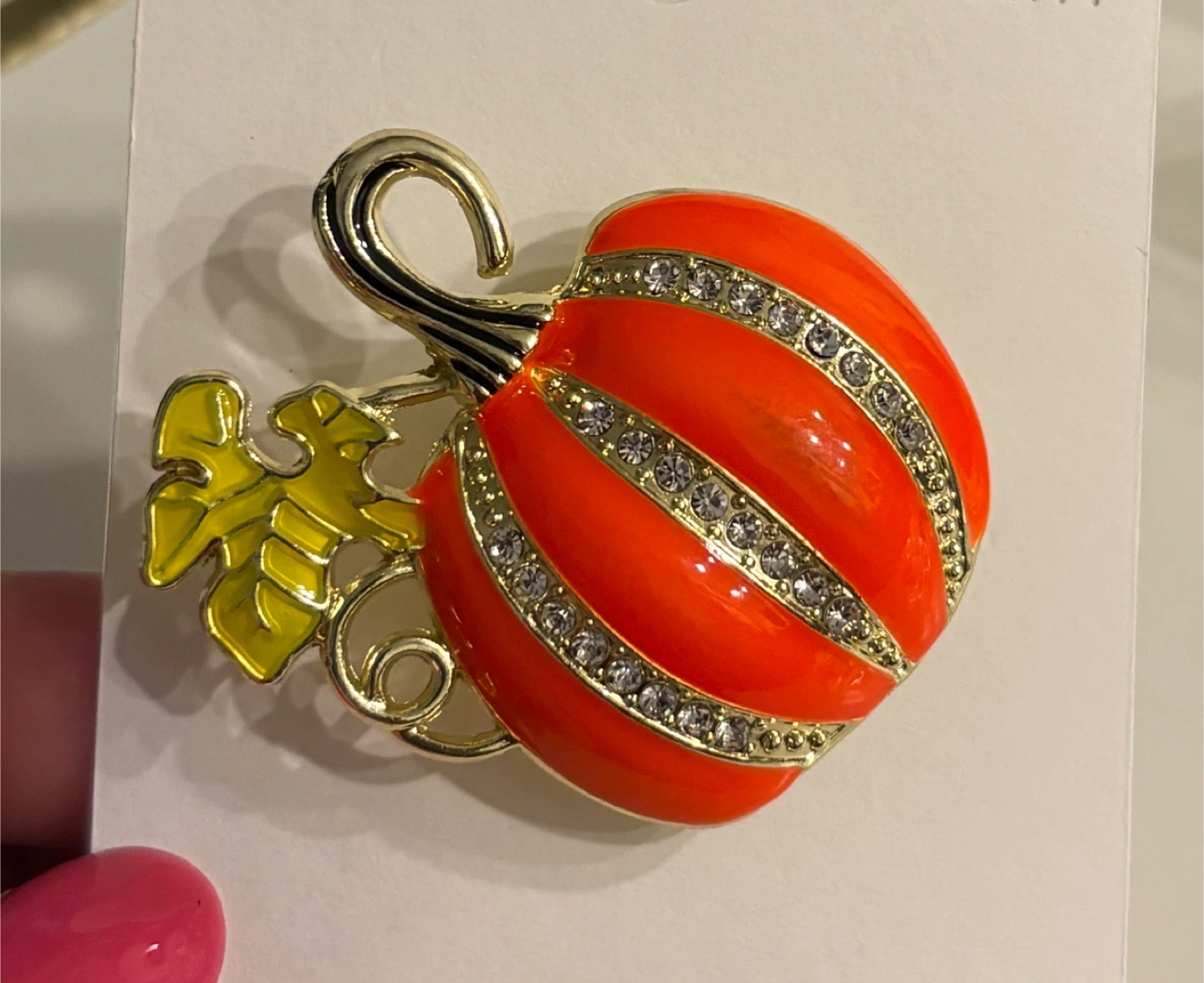 Beautiful Orange Pumpkin Brooch with Rhinestones - photo 3