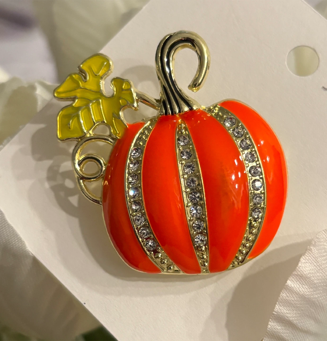 Beautiful Orange Pumpkin Brooch with Rhinestones - photo 2