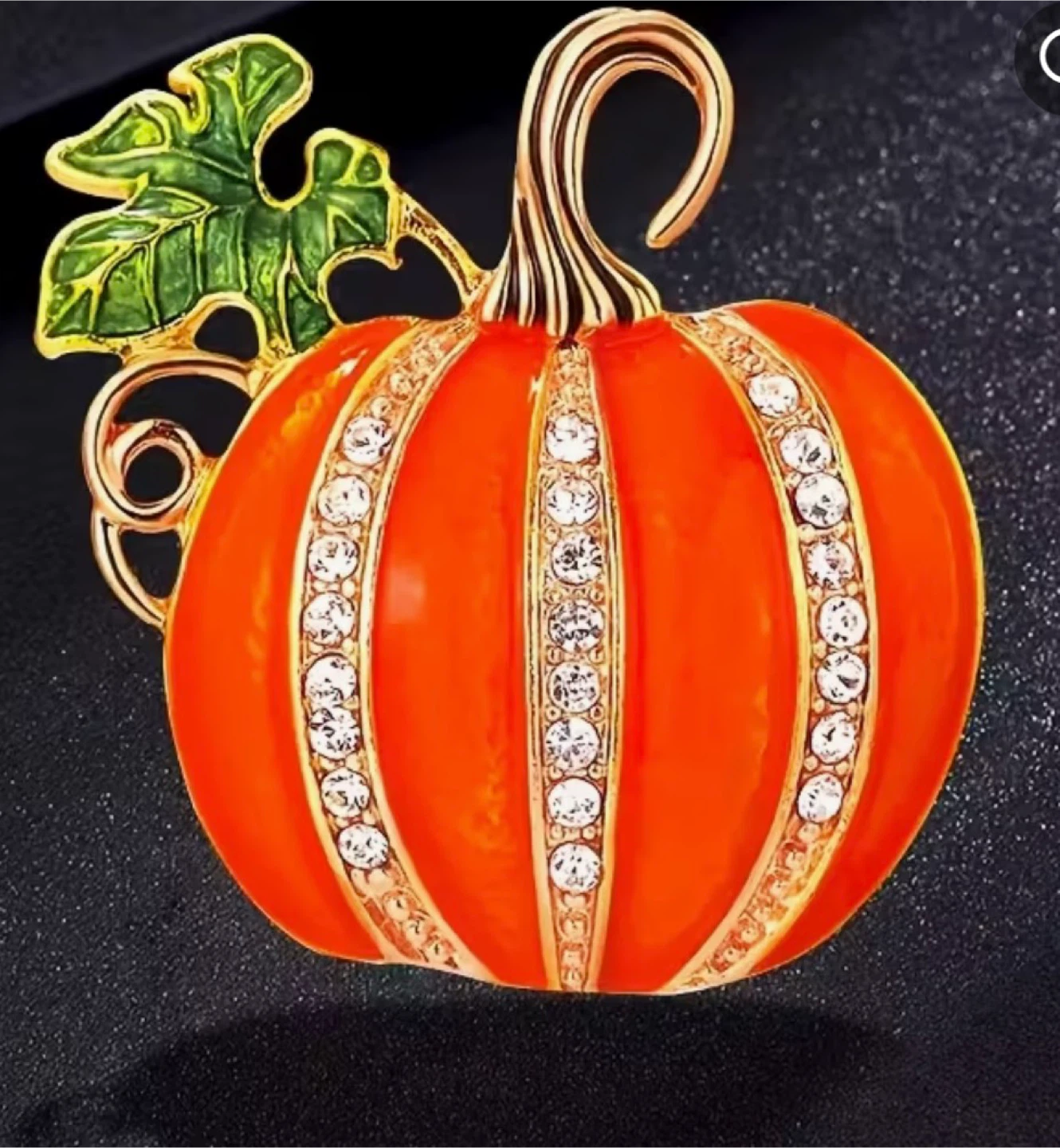 Beautiful Orange Pumpkin Brooch with Rhinestones - photo 4