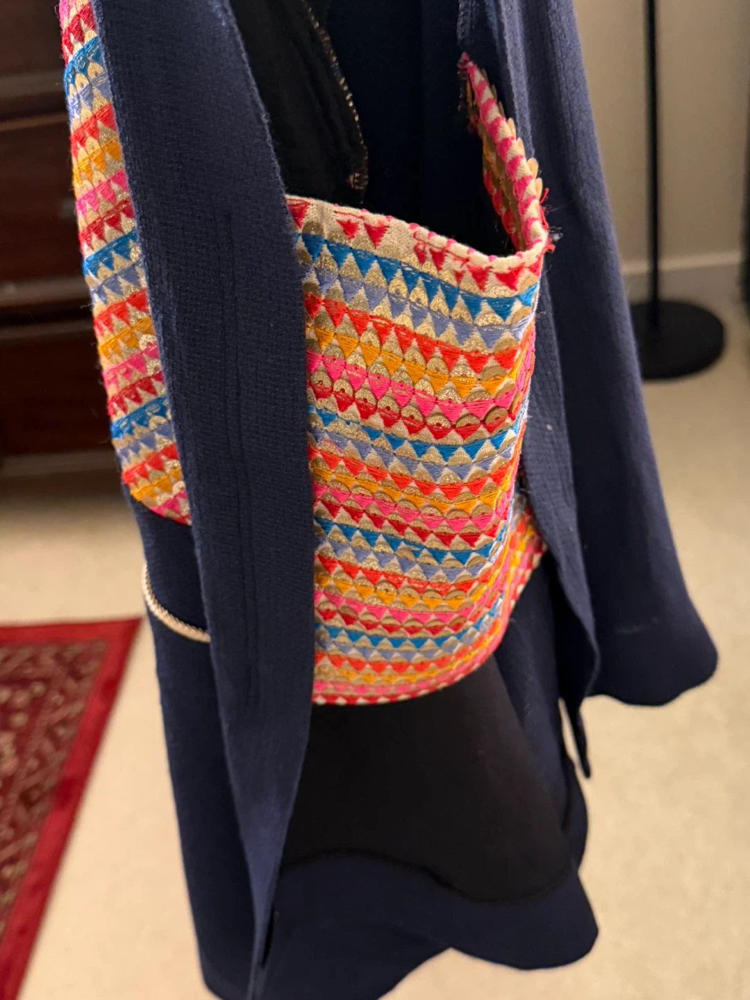 Navy Blue Top with Colorful Embroidered Trim - photo 2