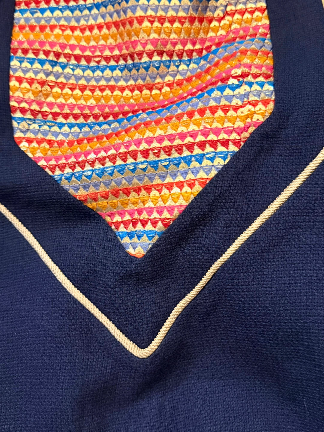 Navy Blue Top with Colorful Embroidered Trim - photo 3