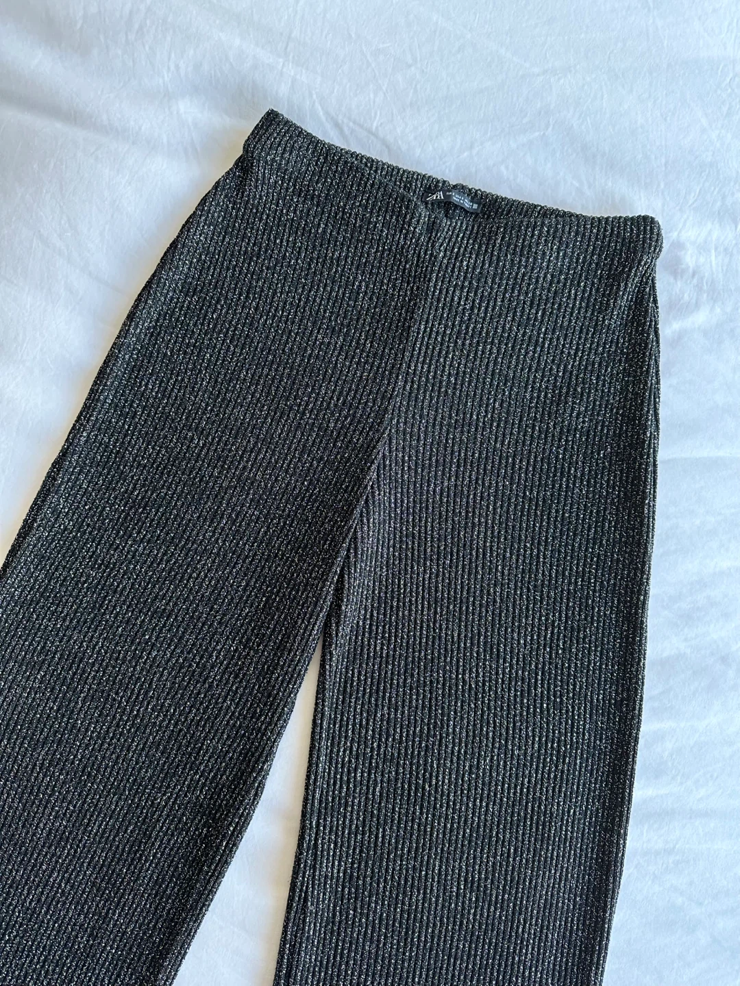 Zara Black Ribbed Wide Leg Pants Size Small - photo 5