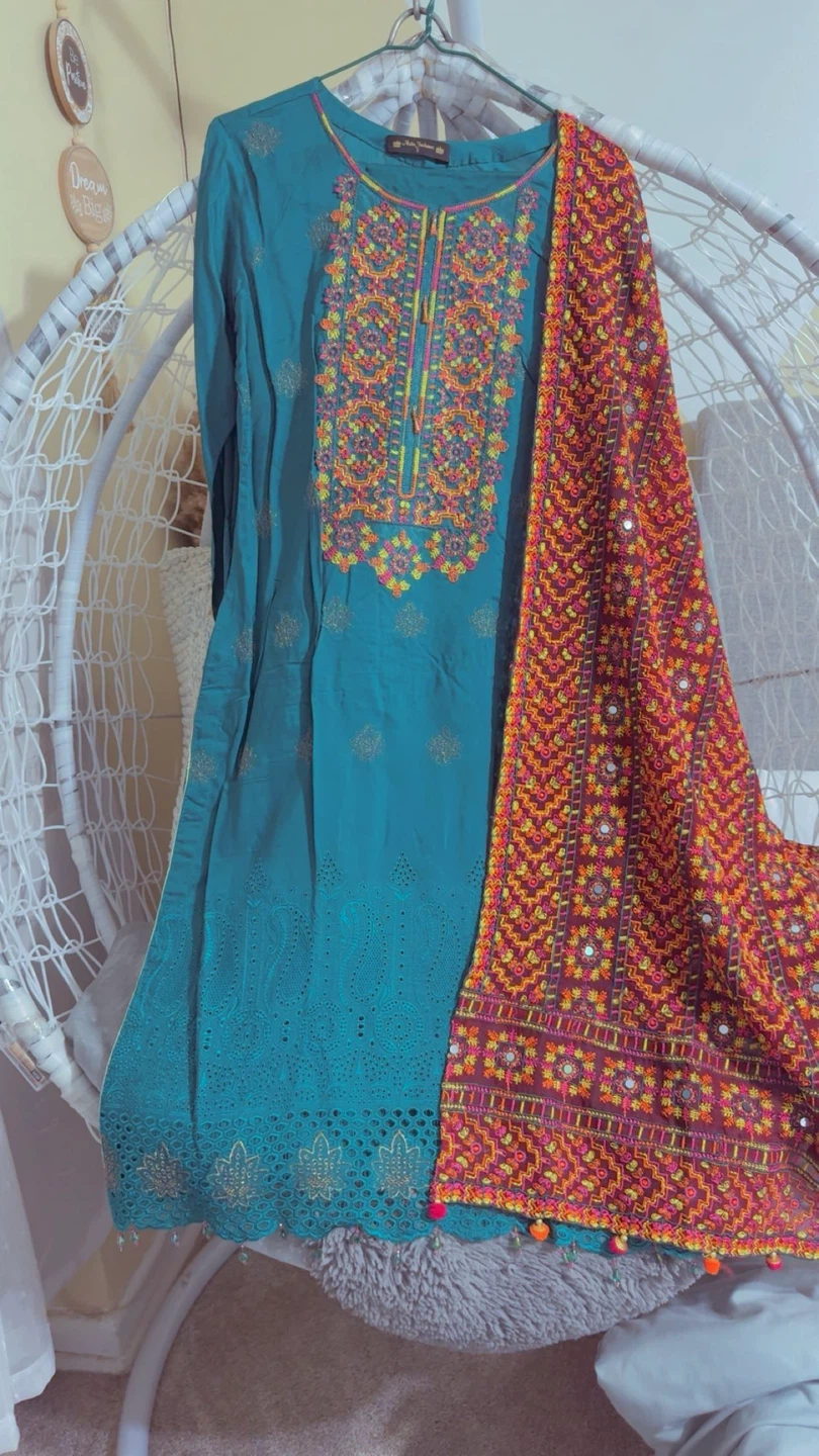 Teal Embroidered 3-Piece Lawn Suit