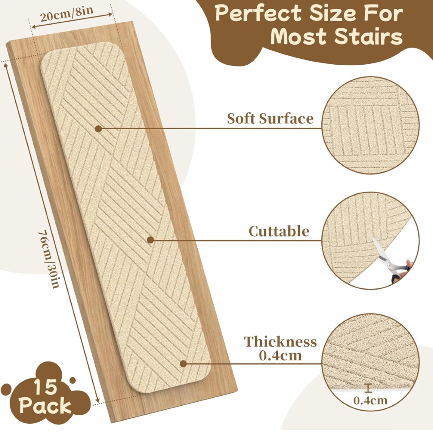 Beige Stair Treads Carpet Set - 15 Pack - photo 2