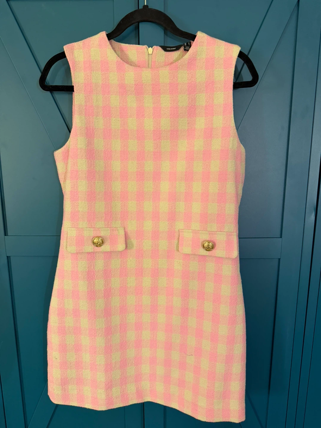 Vero Moda Pink and Cream Gingham Dress Size 6