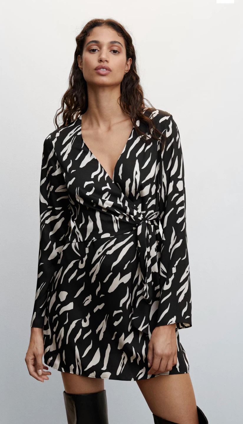 MNG Women's Black & White Zebra Print Wrap Dress - Size S