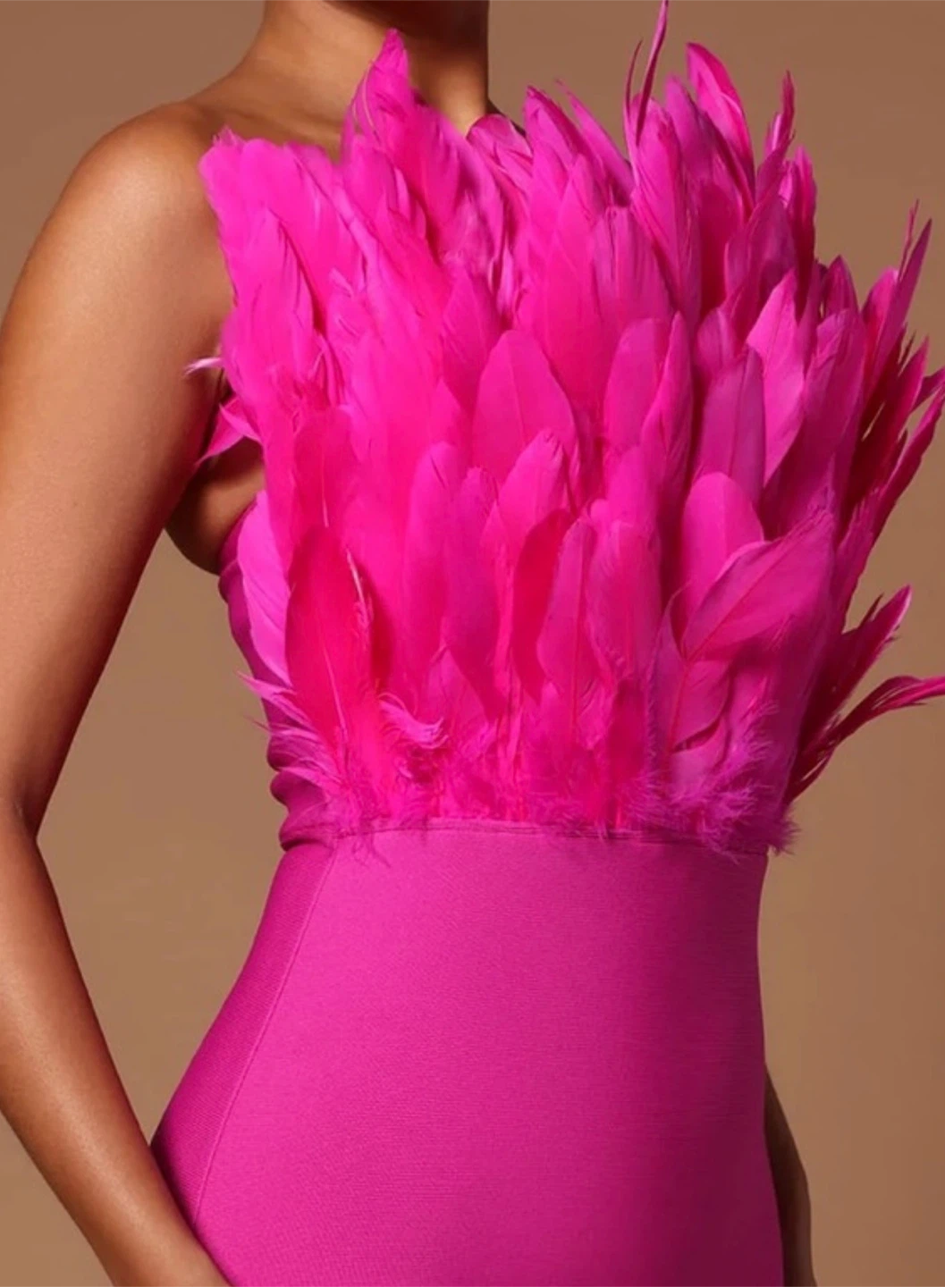 Hot Pink Feather Strapless Bodycon Dress - photo 2