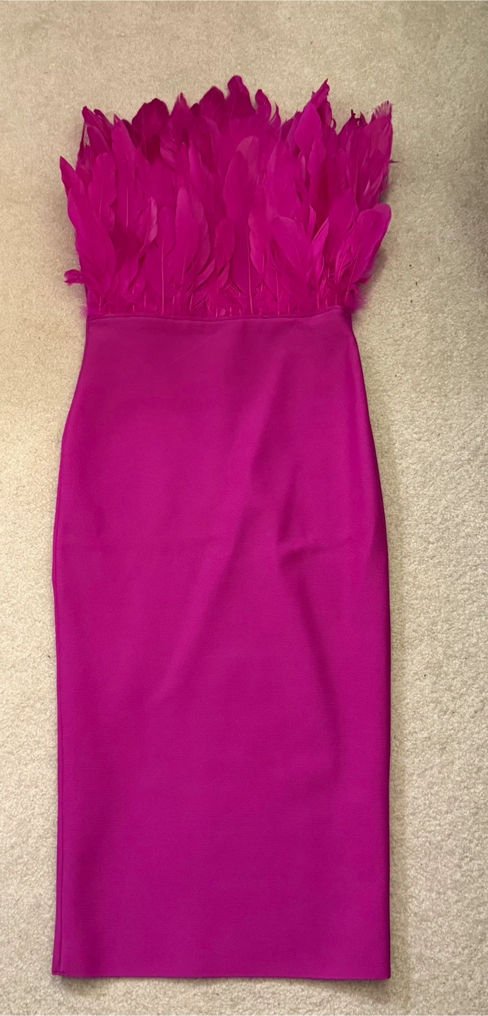 Hot Pink Feather Strapless Bodycon Dress - photo 4