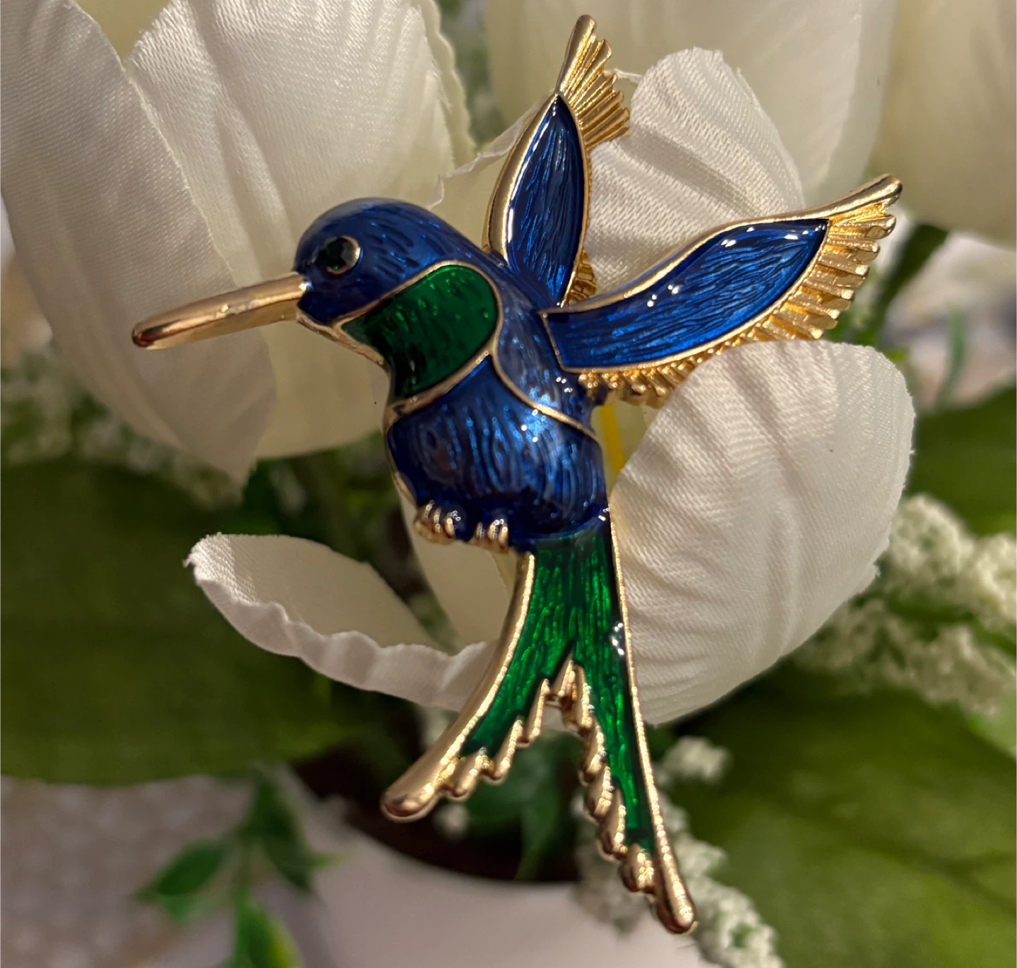 Enamel Hummingbird Brooch - Blue and Green - photo 3