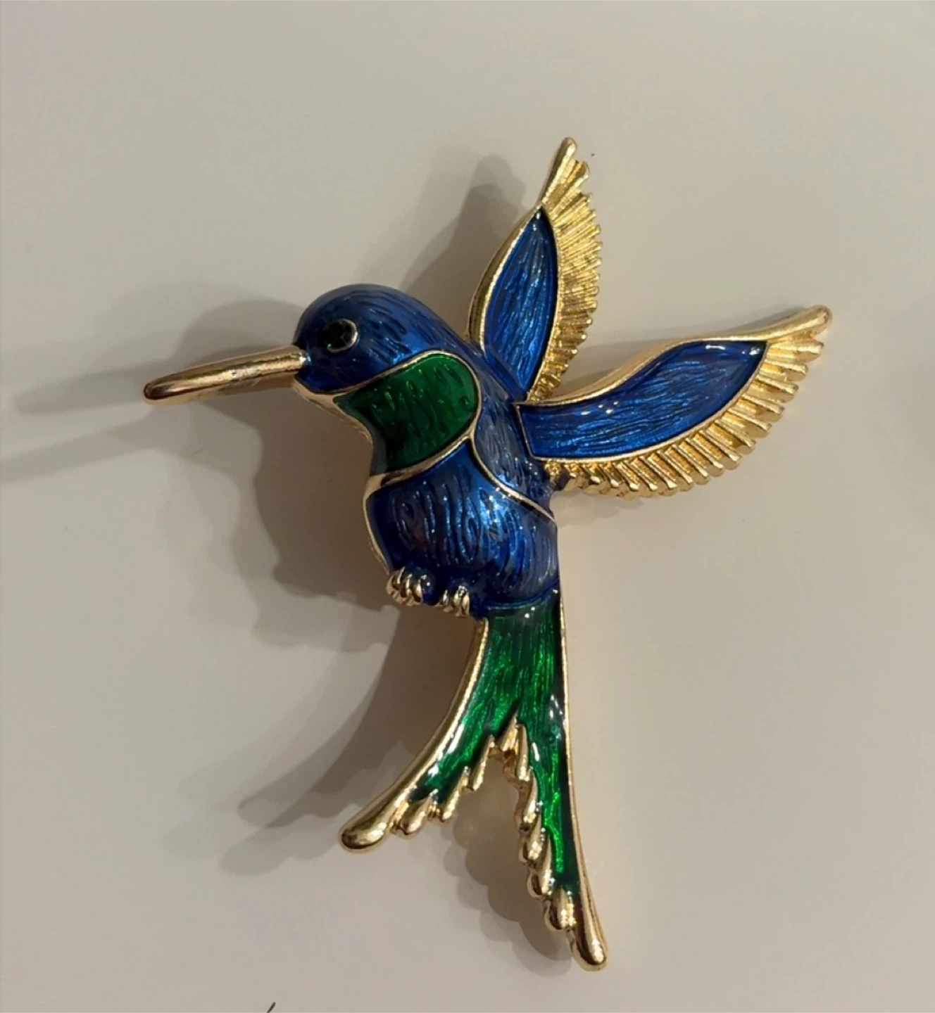 Enamel Hummingbird Brooch - Blue and Green - photo 4