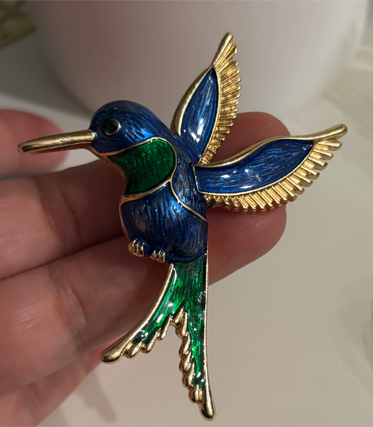 Enamel Hummingbird Brooch - Blue and Green - photo 5