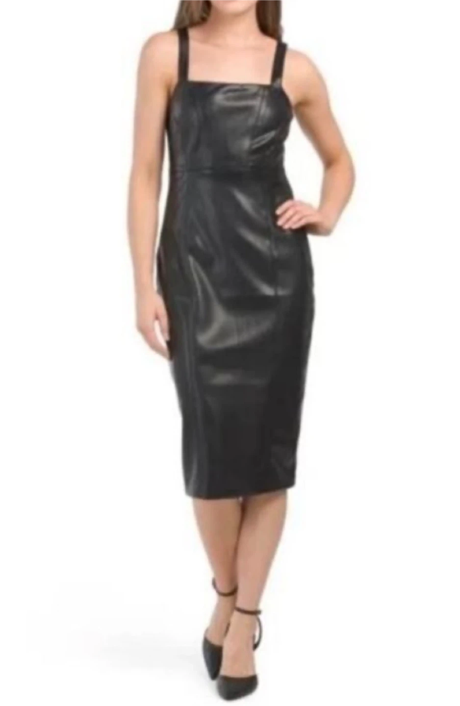 7 For All Mankind Black Faux Leather Bodycon Dress Size S