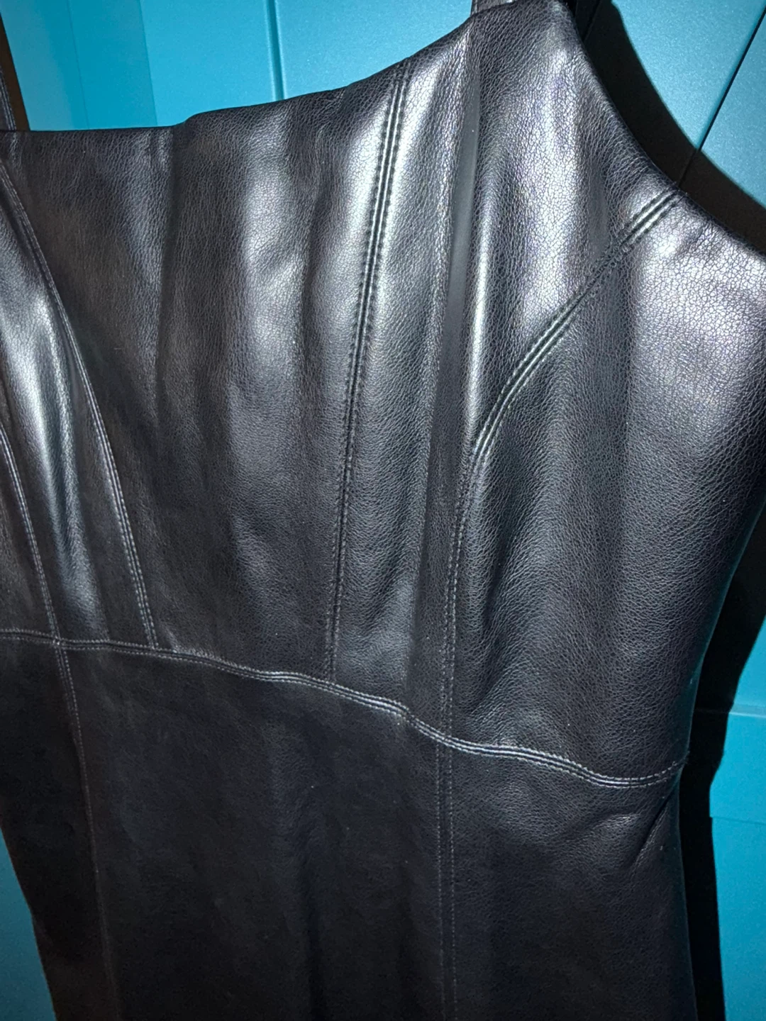 7 For All Mankind Black Faux Leather Bodycon Dress Size S - photo 3