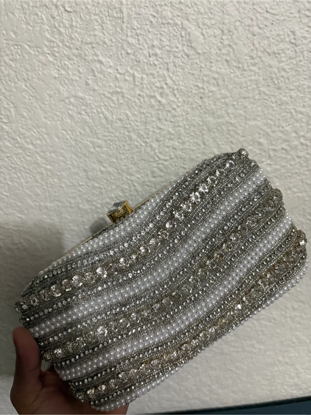 Silver Embellished Clutch Evening Bag