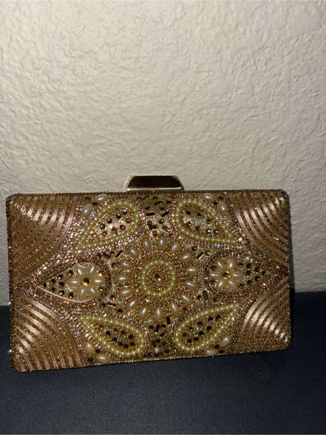 Gold Beaded Clutch Evening Bag