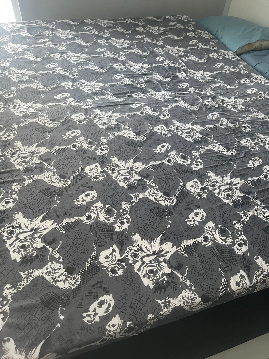 Queen size Grey Floral Print Mattress Protector - photo 5