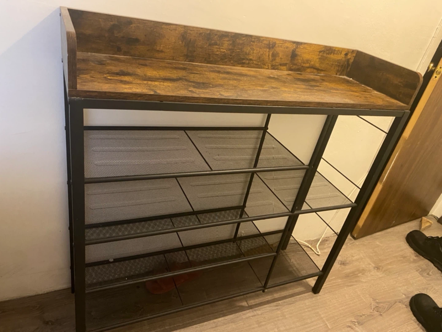 Industrial Style 5-Tier Shelf Unit with Wooden Top