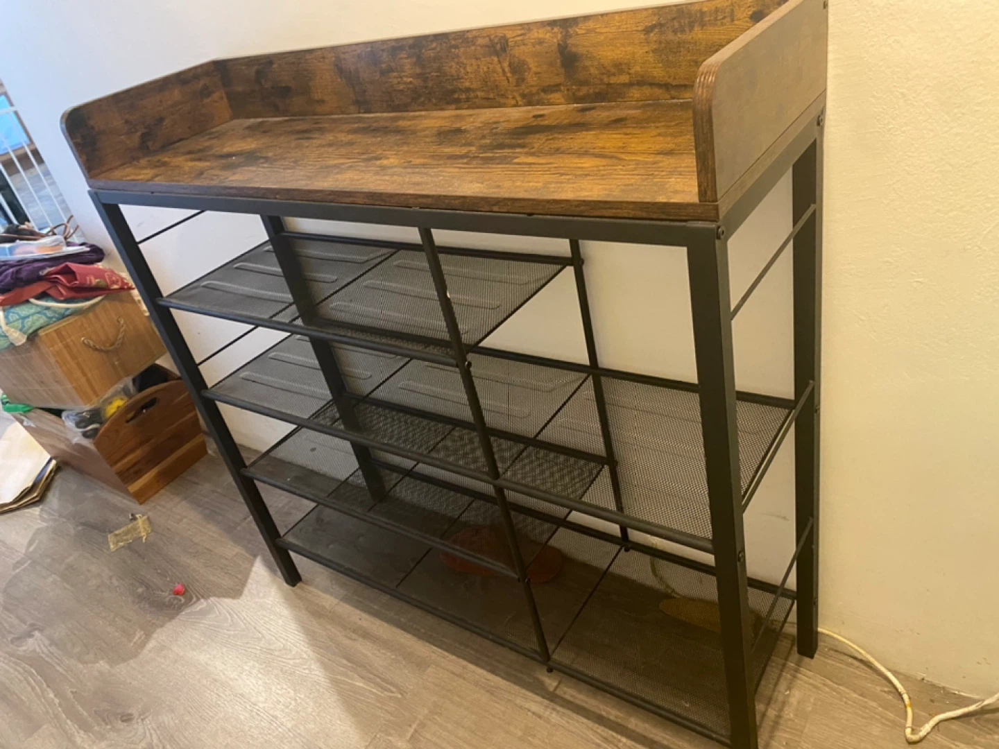 Industrial Style 5-Tier Shelf Unit with Wooden Top - photo 2
