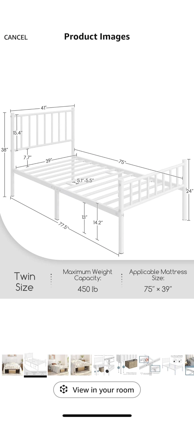 White Metal Twin Bed Frame - photo 4