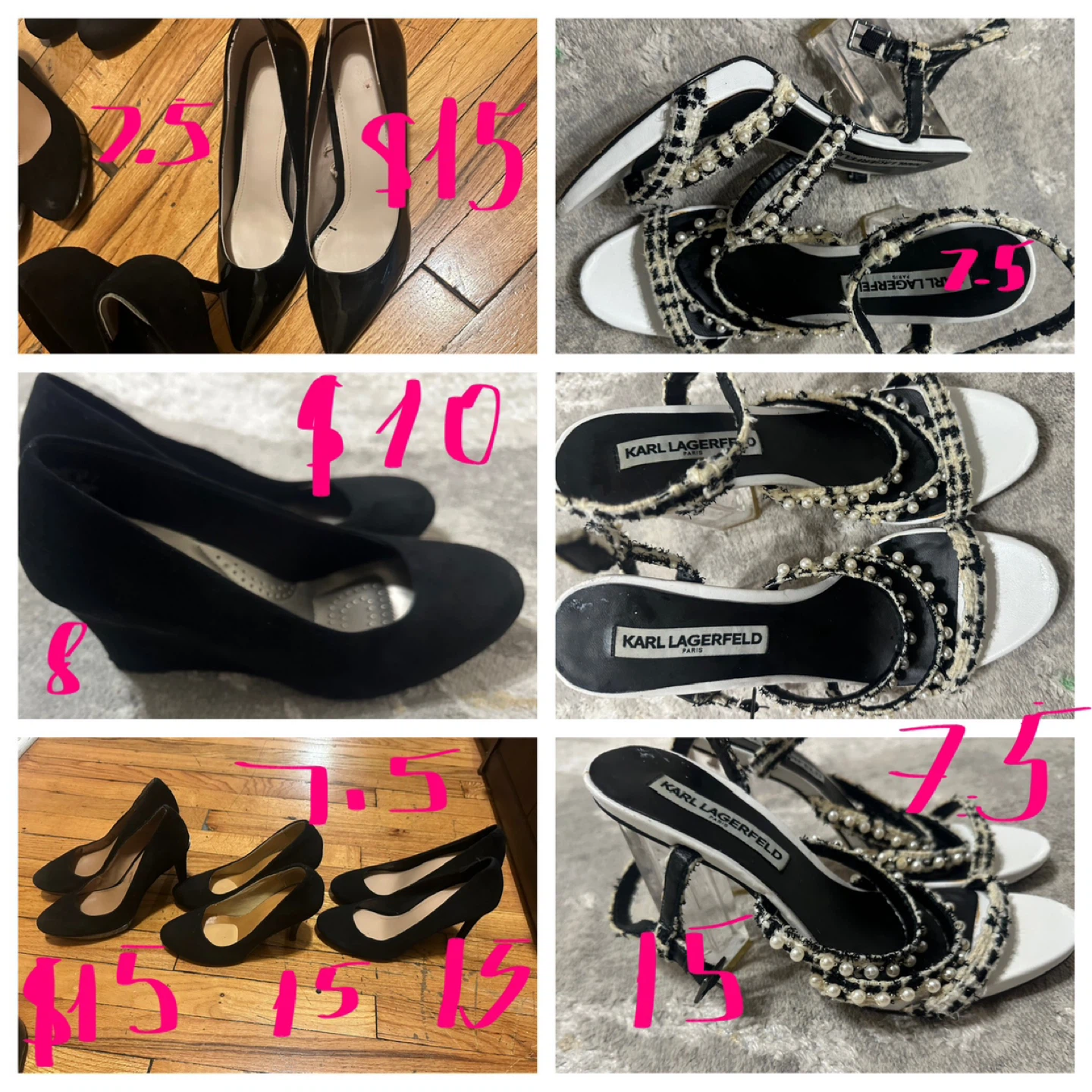 Karl Lagerfeld Black & White Pearl Embellished Sandals
