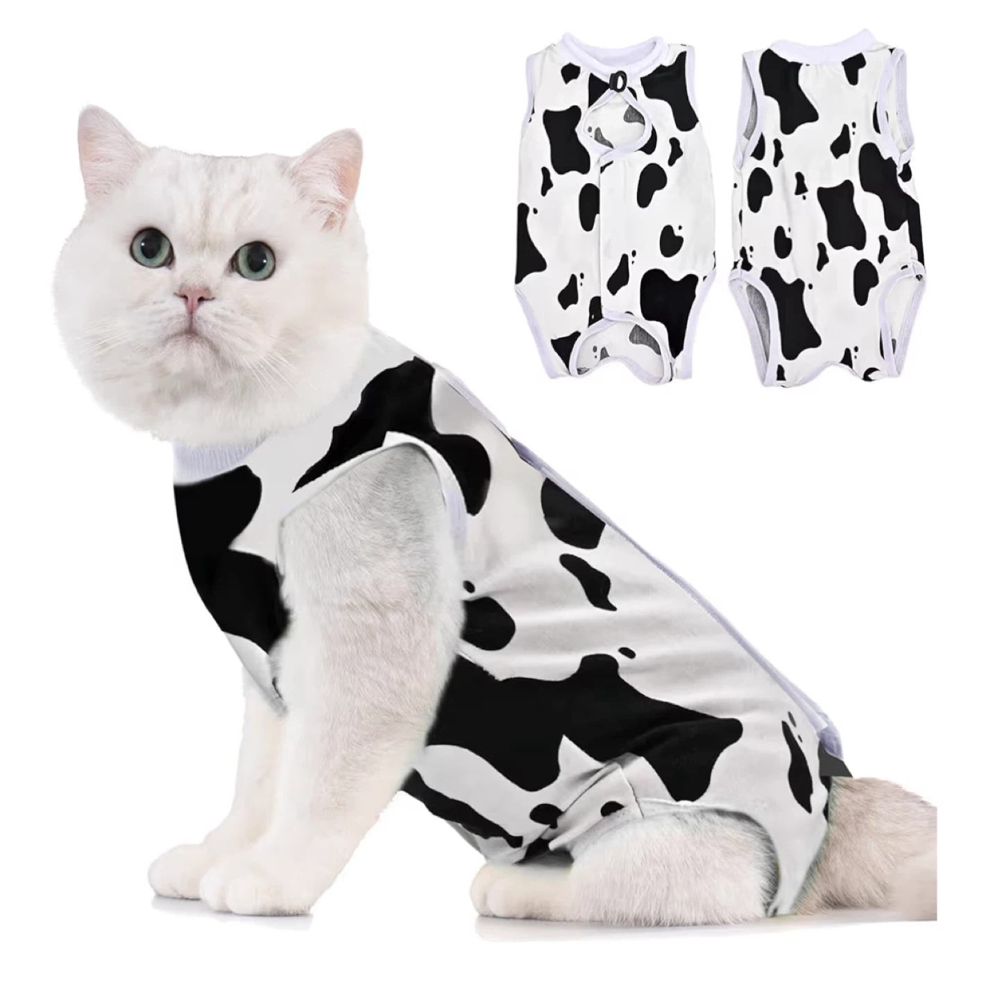 2 Small Pet Recovery Suit - Cow Print