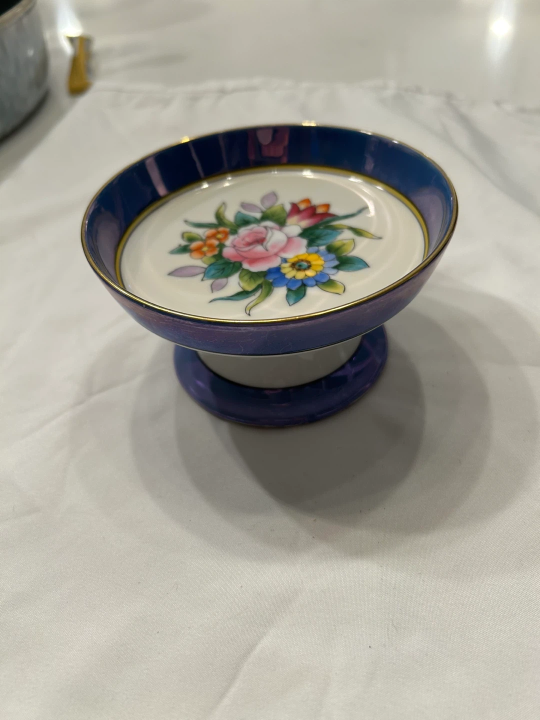 Noritake  Vintage Hand Painted Floral Pedestal Dish