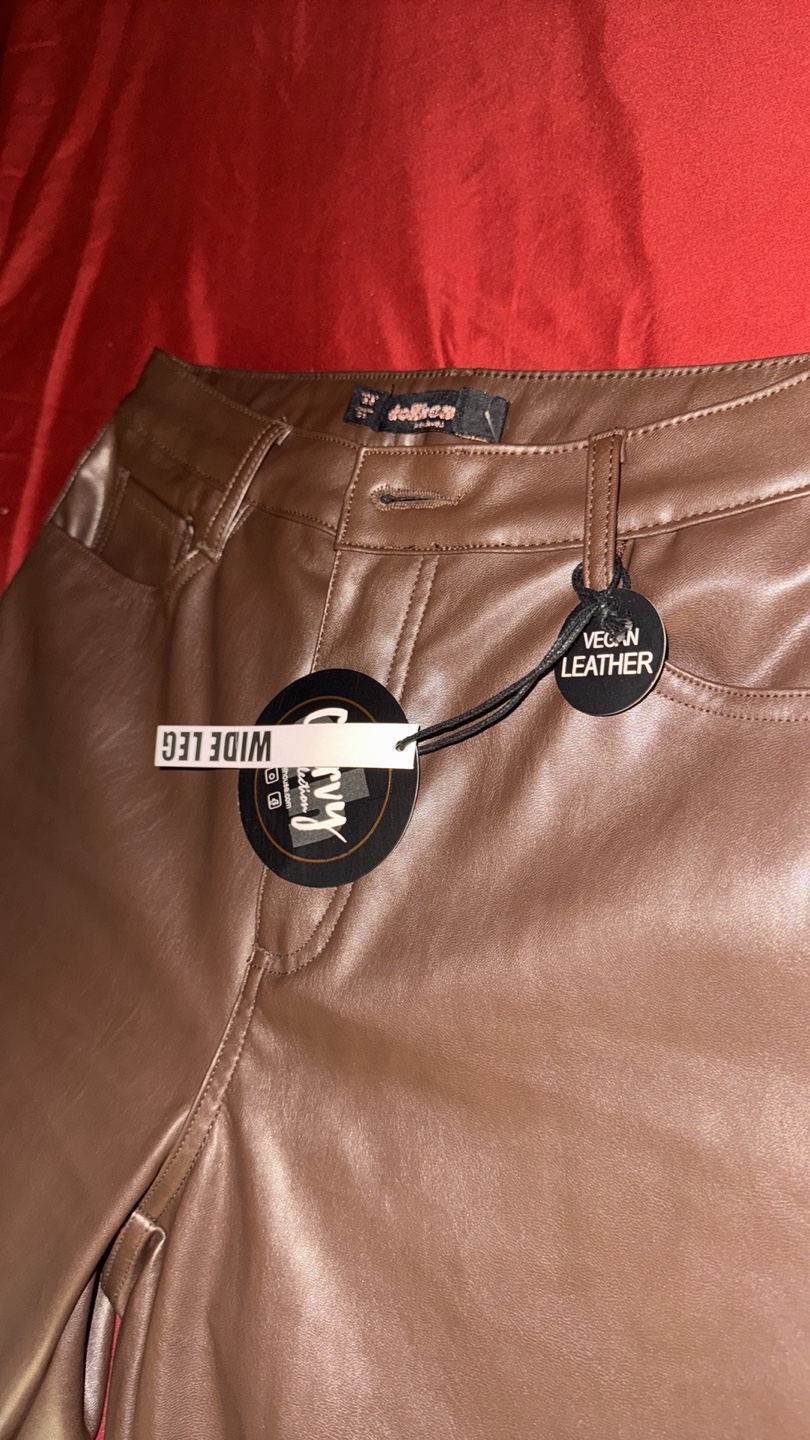 Dolce house Vegan Leather Wide Leg Pants - Brown - photo 2