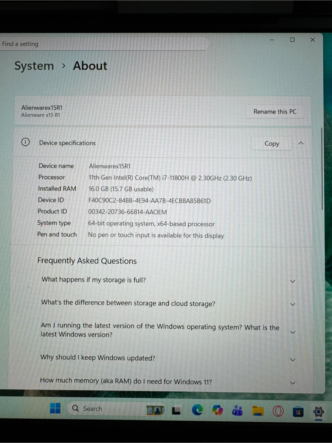 Alienware x15 R1 Laptop Intel Cor i7 16GB RAM - photo 4