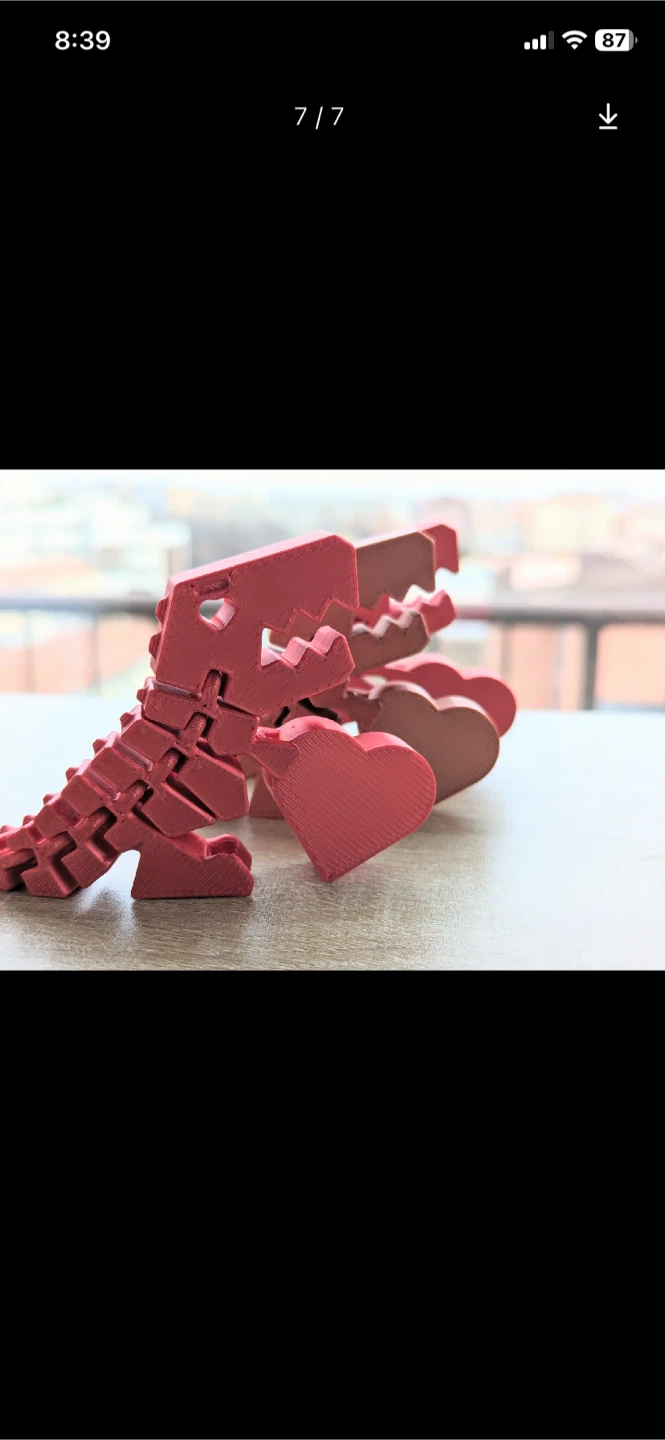 3D Printed flexible Dinosaur with Heart - photo 3