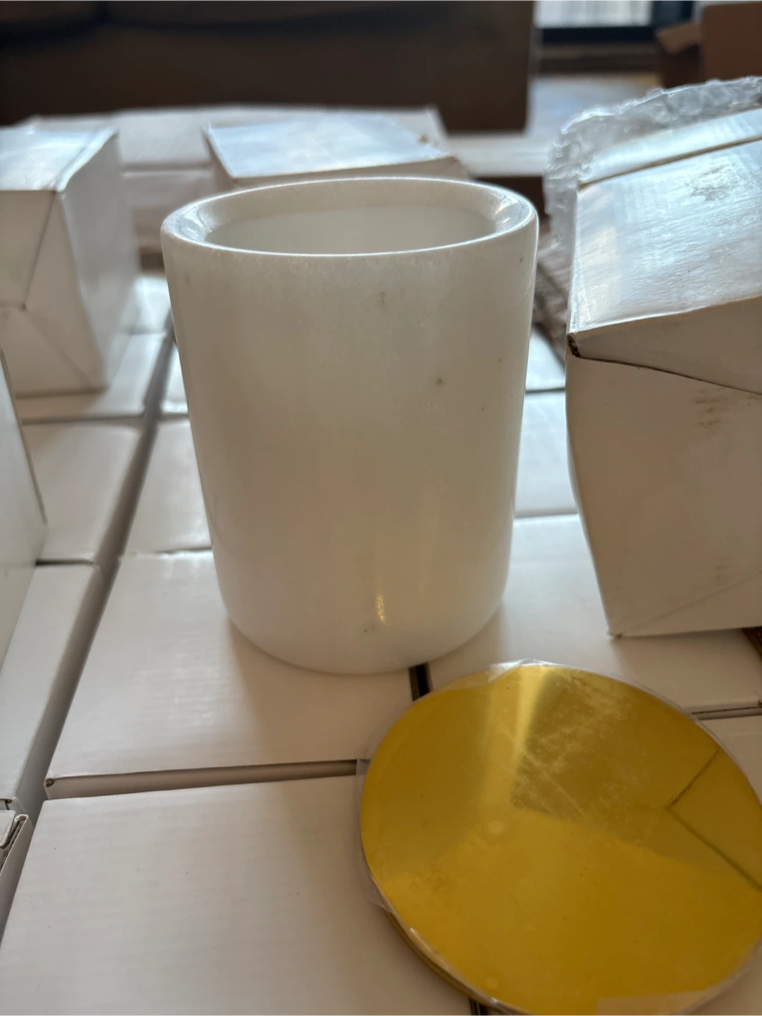 White Marble candle holder/ vessel - photo 2