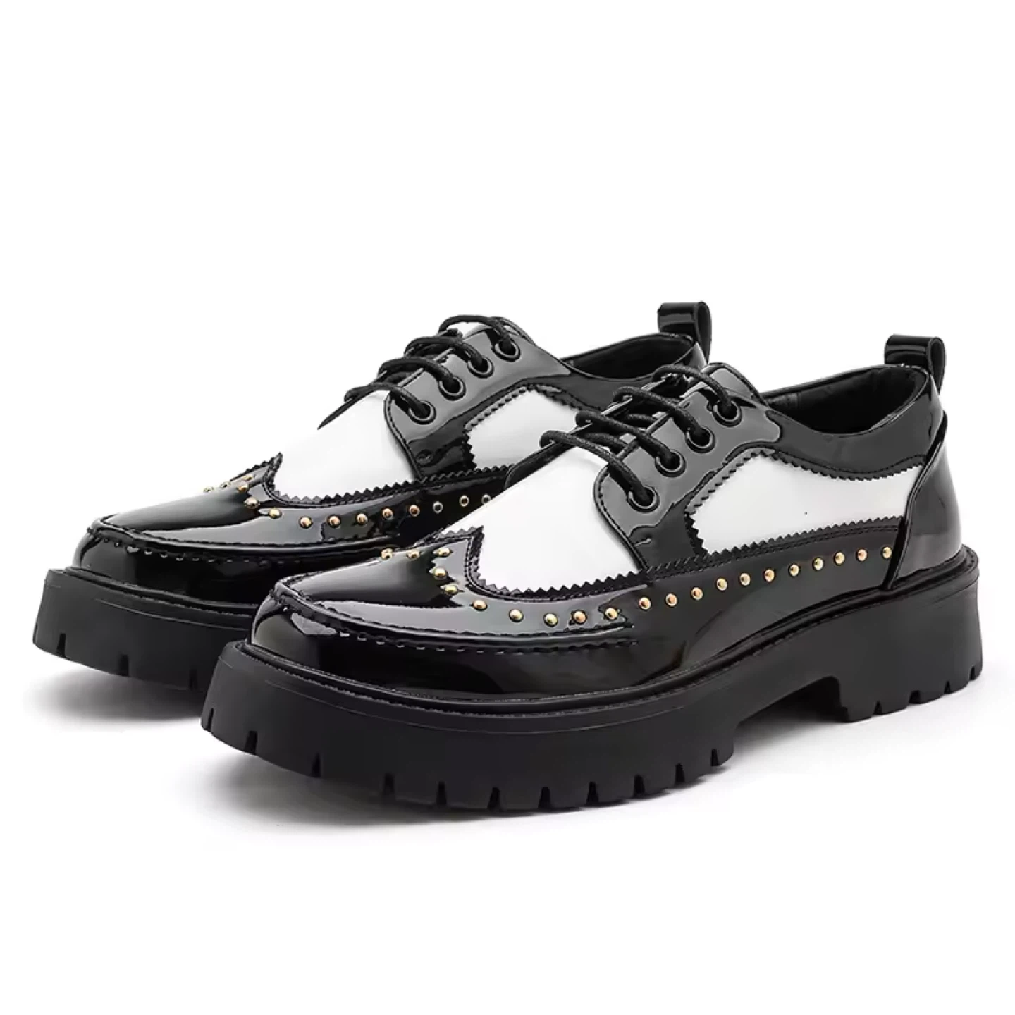 Black and White Wingtip Platform Shoes