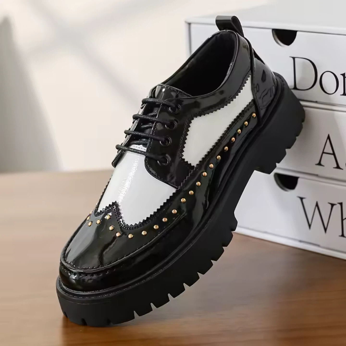 Black and White Wingtip Platform Shoes - photo 2