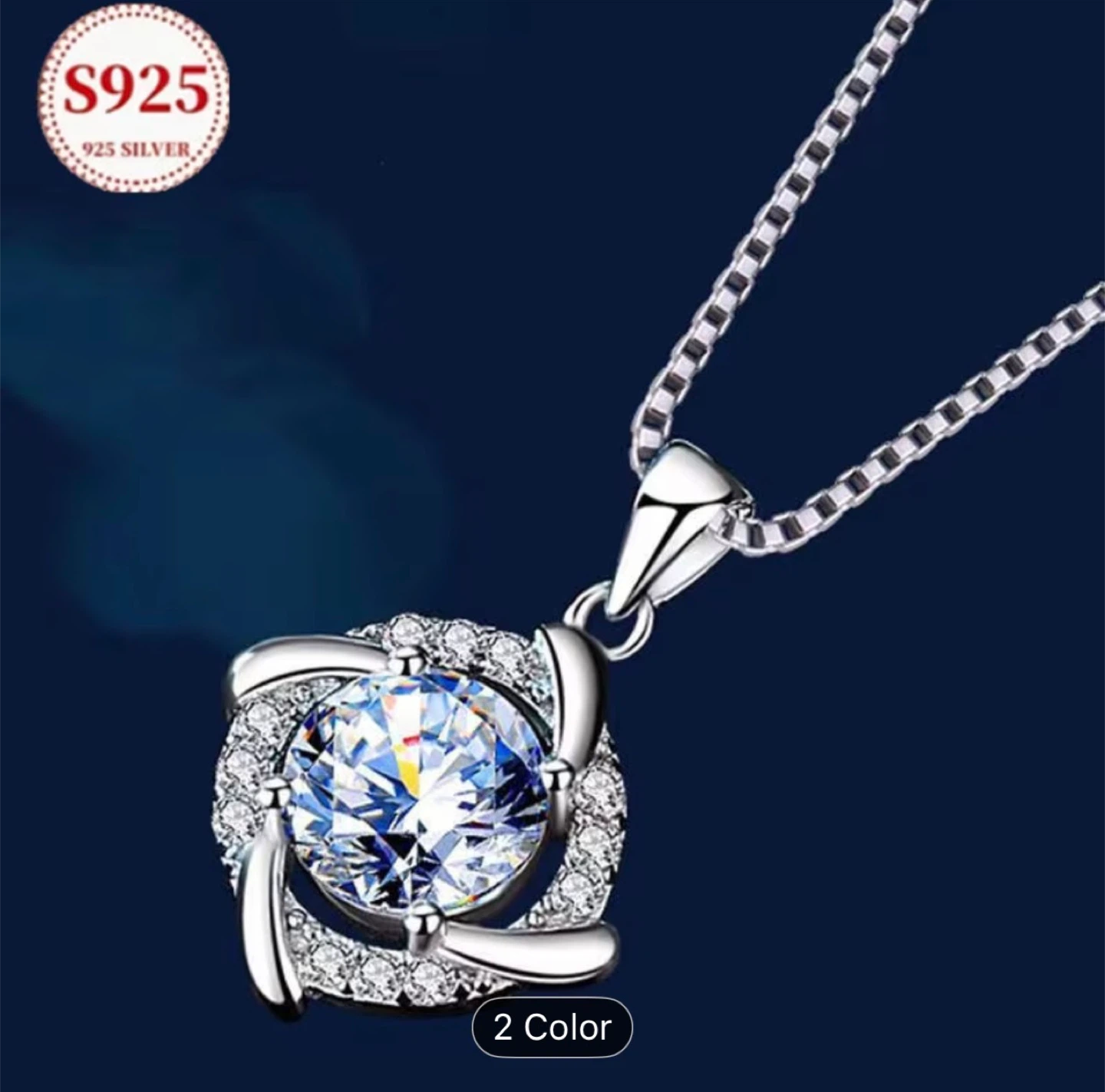 925 Silver Necklace with Crystal Pendant - photo 2