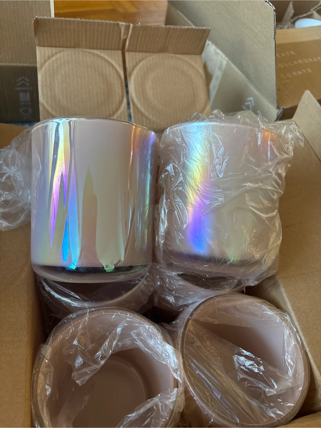 Set of 8 Pink Ceramic iridescent candle vessels