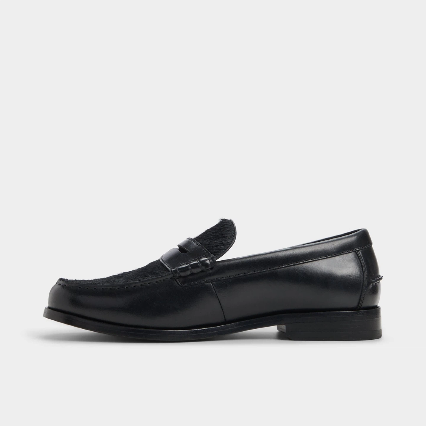 Black Leather Loafers with Fur Detail - photo 3