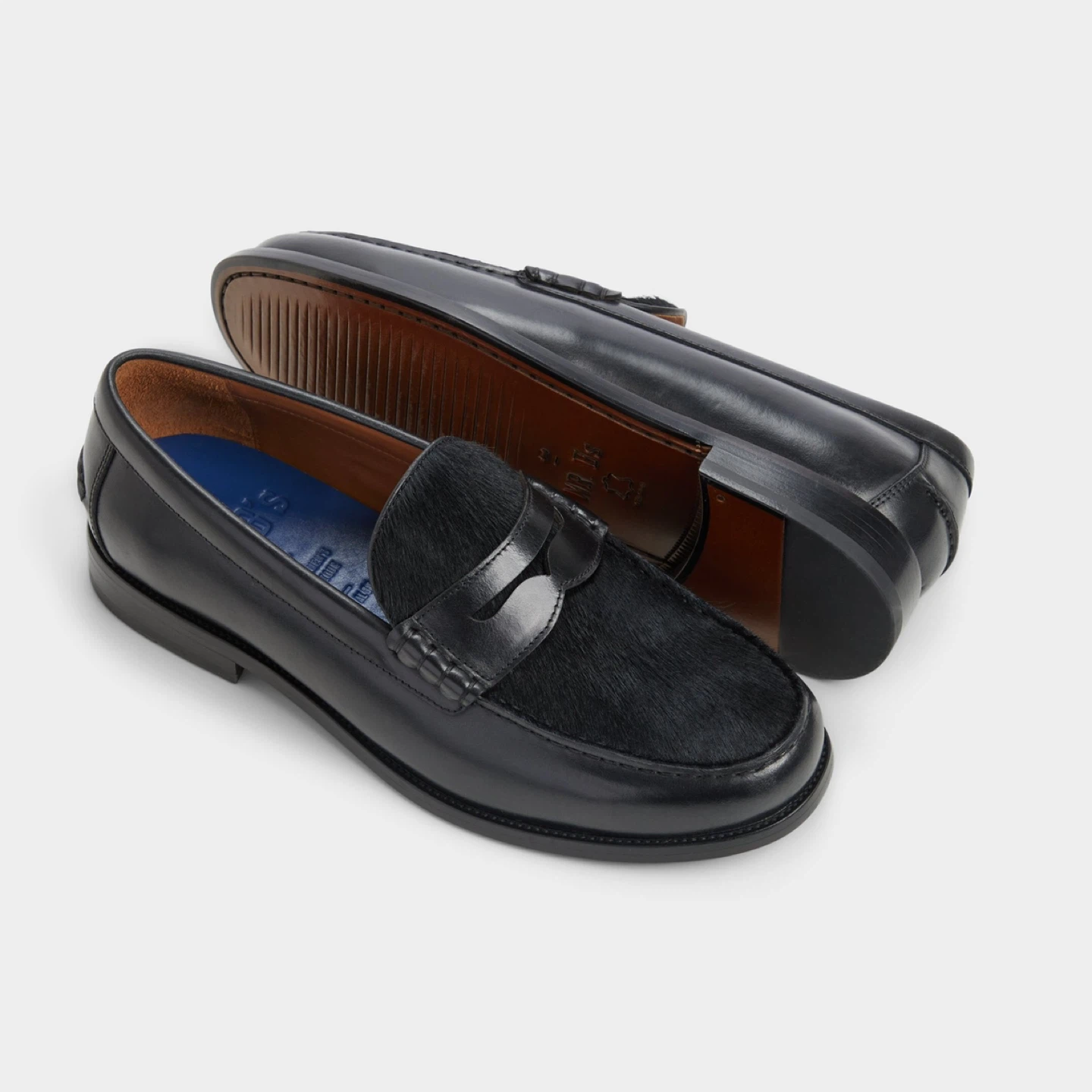 Black Leather Loafers with Fur Detail