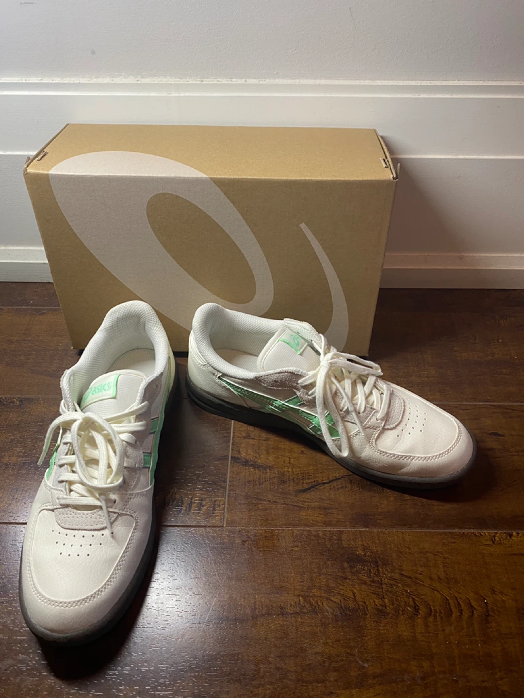 ASICS White and Green Lace-Up Sneakers