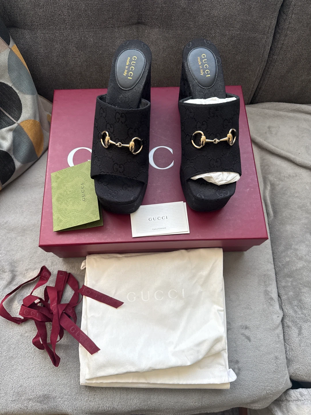 GUCCI Black Wedge Sandals with Horsebit - photo 3