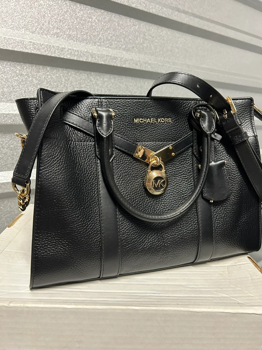 Michael Kors Black Leather Satchel Handbag