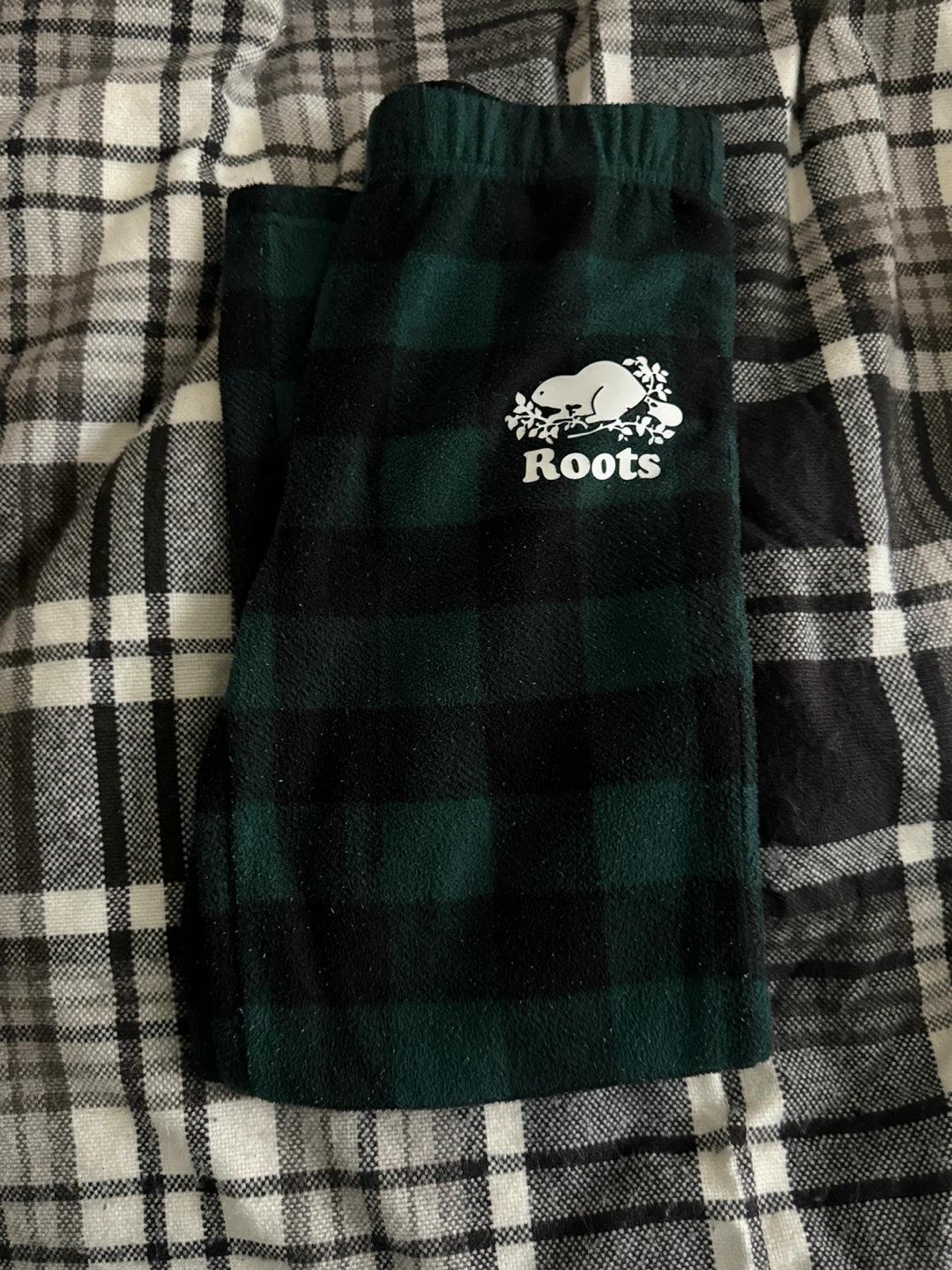 Kids Roots Plaid Fleece Pants 7-8