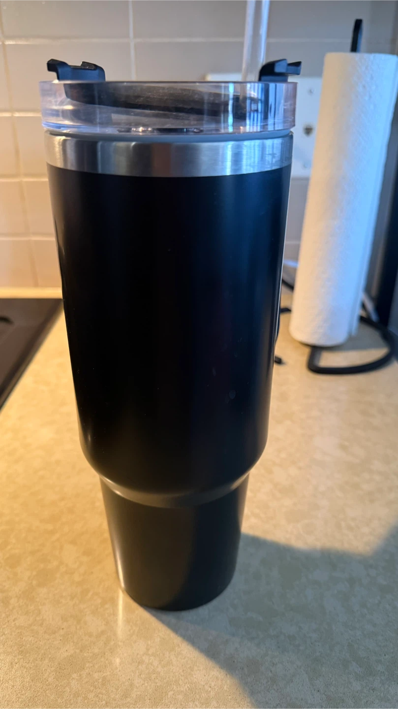 Black Insulated Tumbler with Lid and Straw