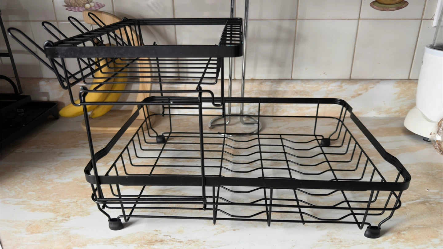 Two-Tier Black Metal Dish Rack