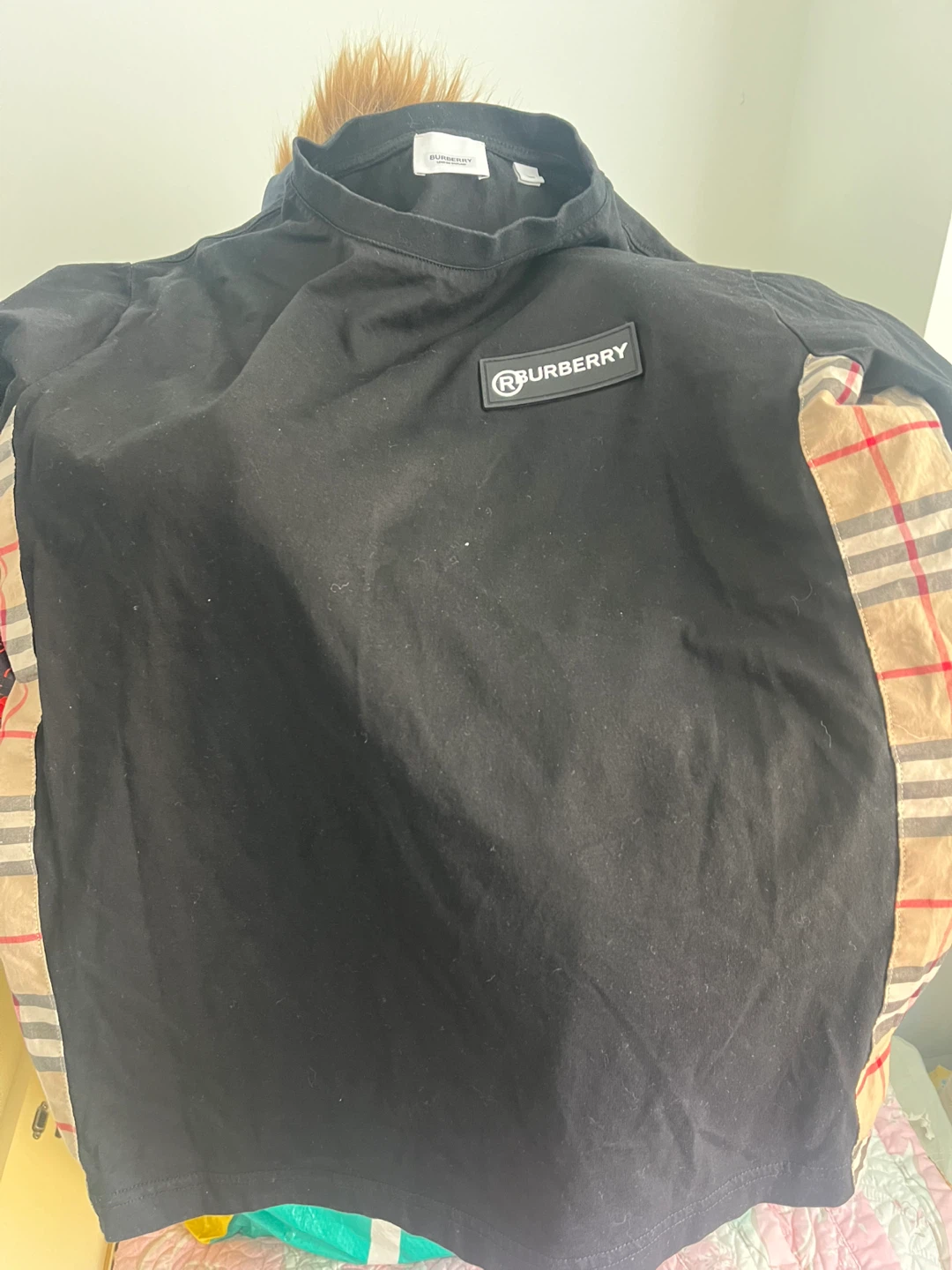 Burberry Black T-Shirt with Classic Check Sides - Size S - photo 3