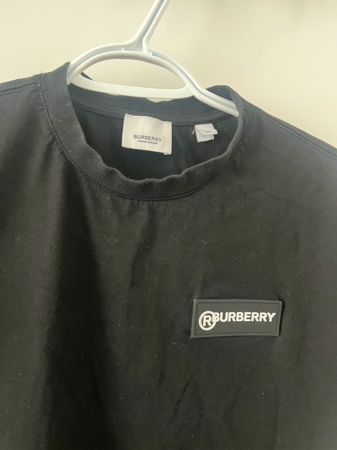 Burberry Black T-Shirt with Classic Check Sides - Size S