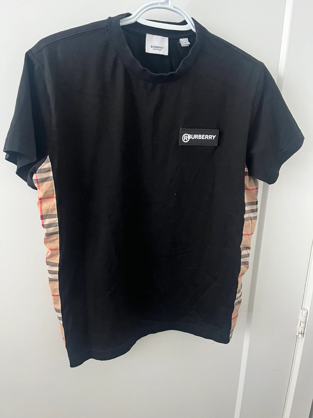 Burberry Black T-Shirt with Classic Check Sides - Size S - photo 4