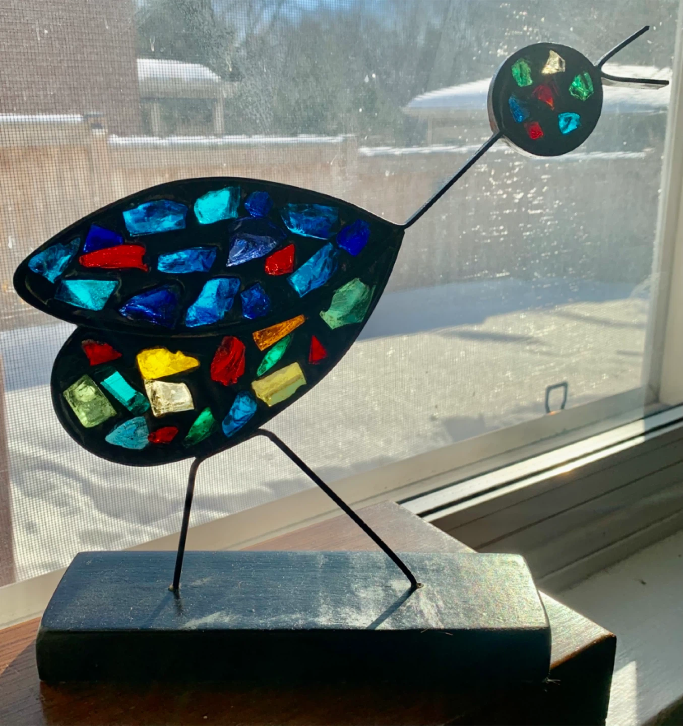 Stained Glass Bird Sculpture