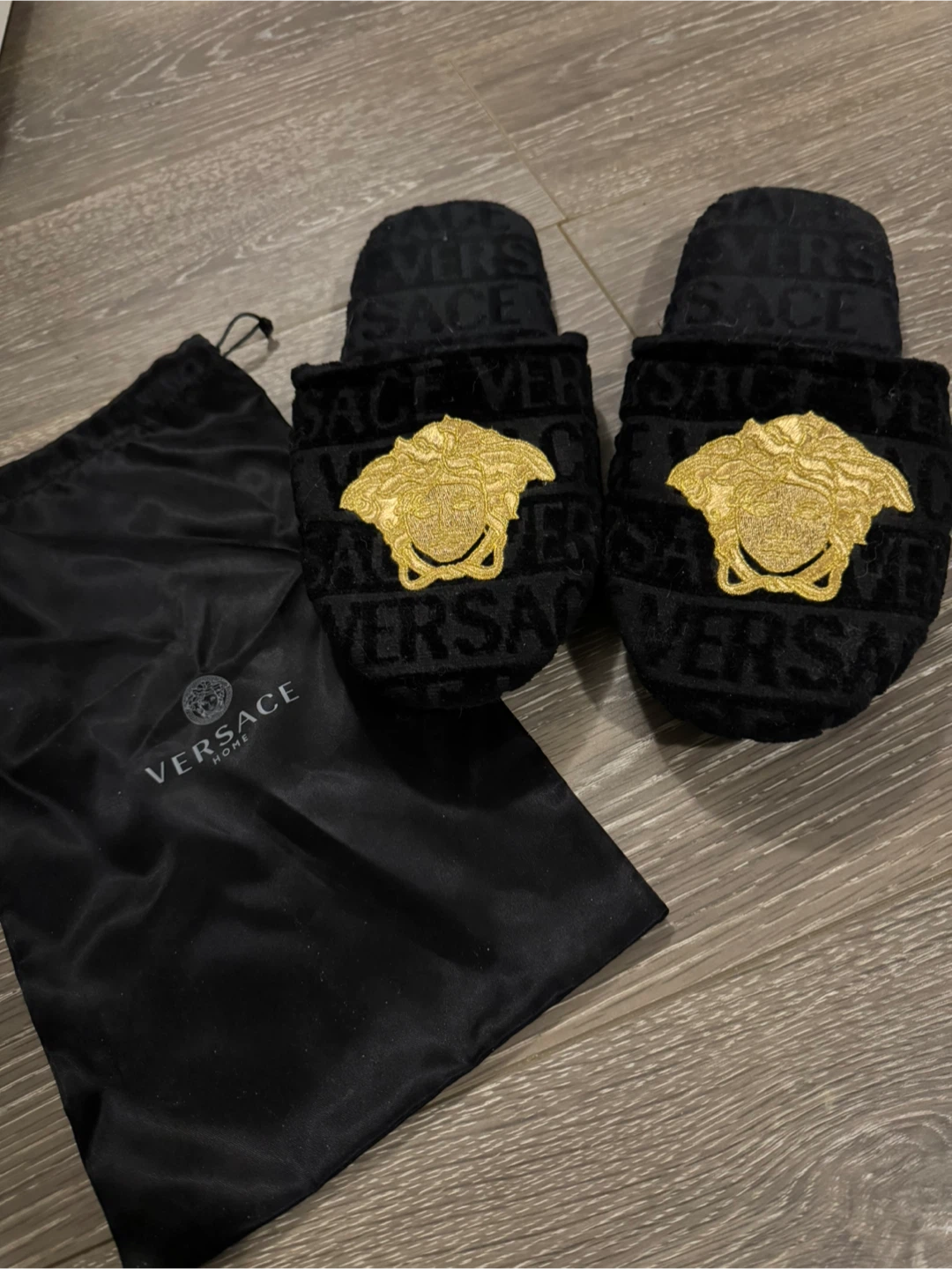 Versace Black Medusa Slippers with Dust Bag