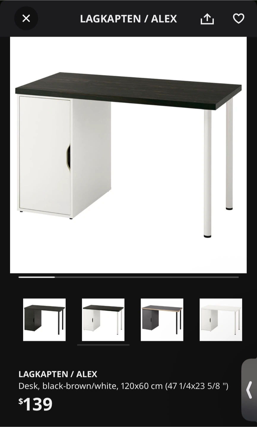 IKEA LAGKAPTEN / ALEX Desk with Drawer Unit - Black-Brown/White - photo 4